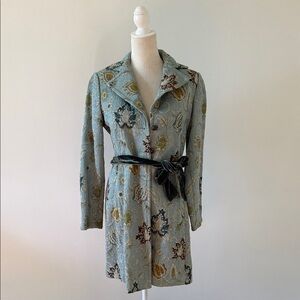 CAbi Floral Tapestry Coat with Velvelty Belt
